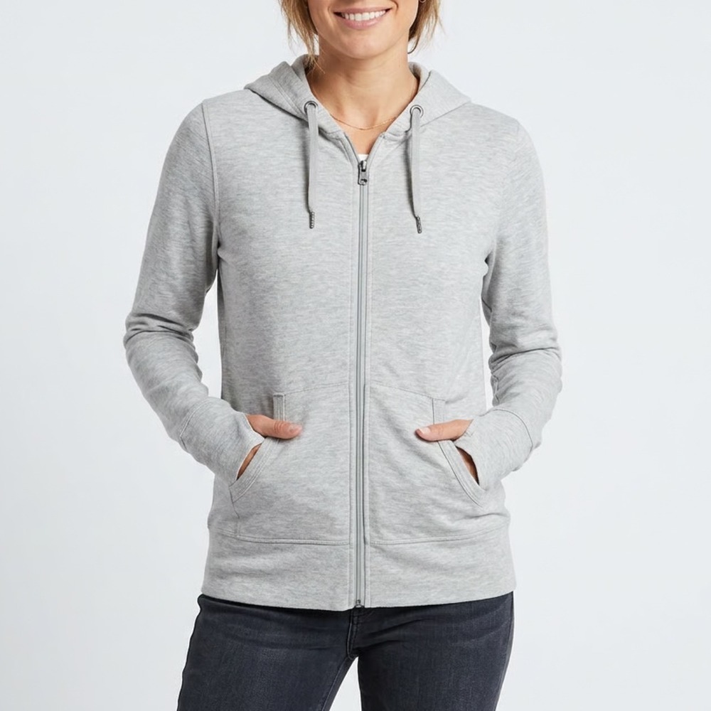 Free2B Free Country Womens Heather Gray Full Zip Hoodie Thumbholes Size L